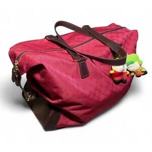 Y2K Ralph Lauren Monogram Duffle Bag | Red Travel Tote Overnight Gym Bag